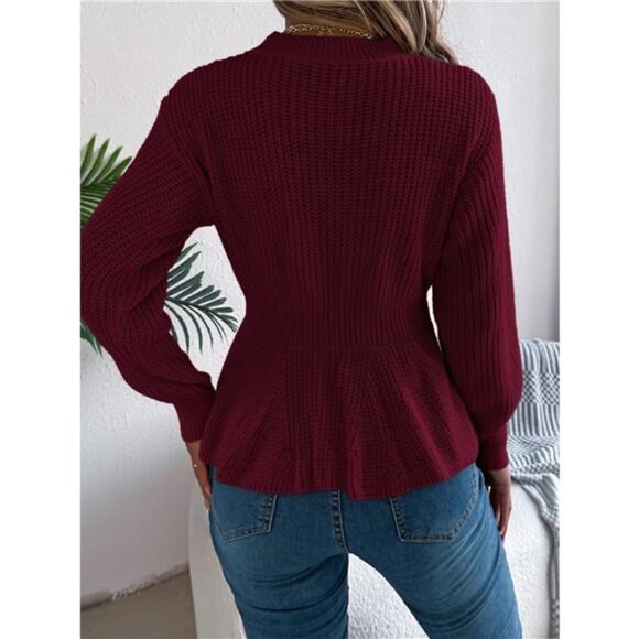 Cable Knit Round Neck Peplum Sweater - Picture 16 of 16